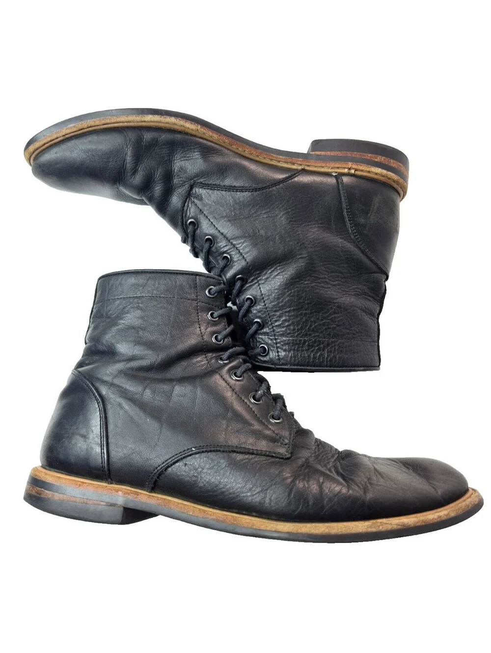 Nisolo Andres Black Soft Leather High Top Lace Up Boots Mens Size 11.5